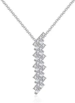 14K Gold Pendant Necklace,Ladder-Shaped Moissanite Pendant, Fine Jewelry Gift for Modern Women