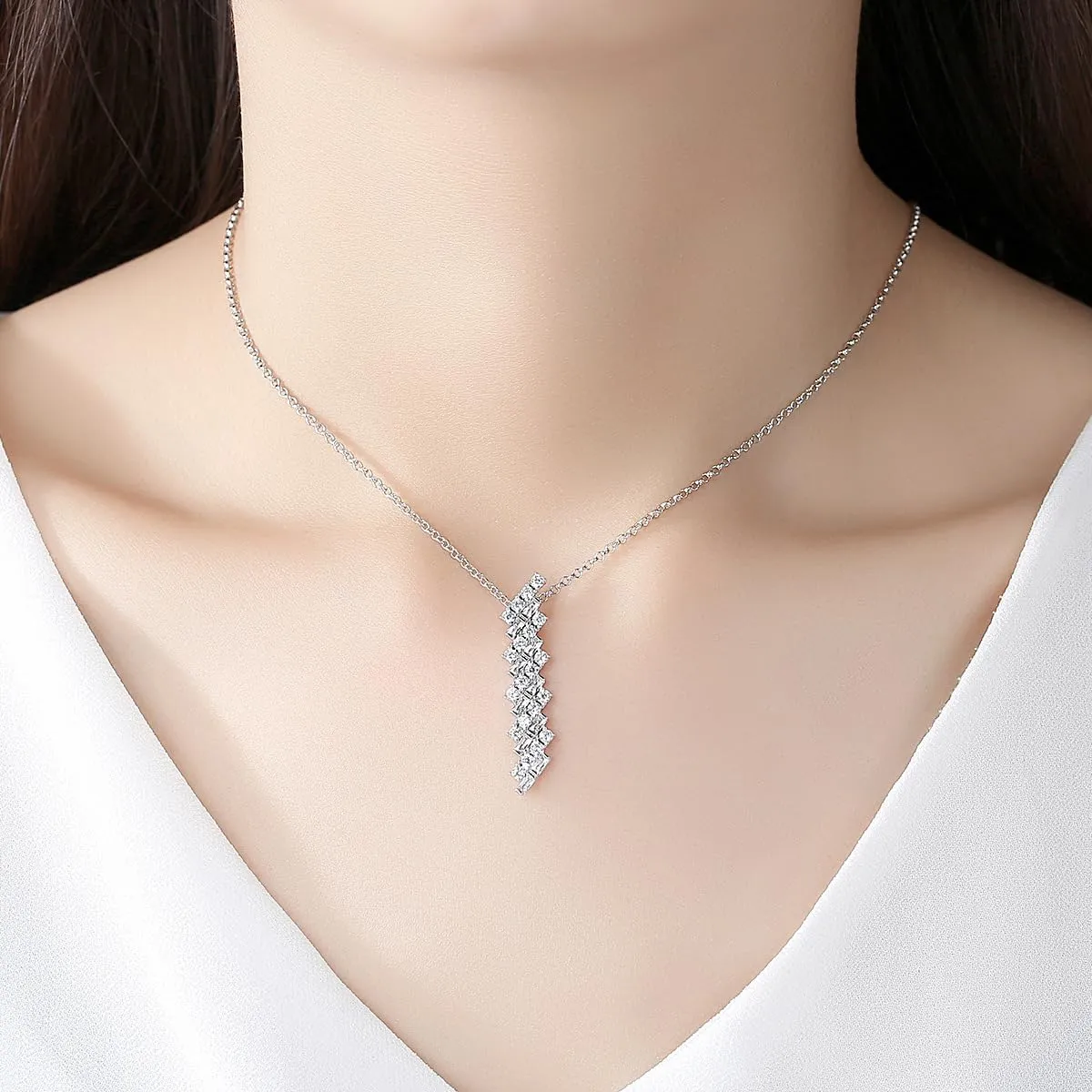 14K Gold Pendant Necklace,Ladder-Shaped Moissanite Pendant, Fine Jewelry Gift for Modern Women