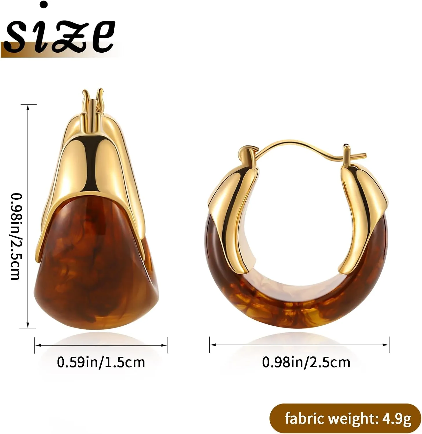 14k Gold Plated Amber Resin Hoop Earrings for Women Trendy, Hypoallergenic Chunky Gold Earrings Jewelry Gifts for Sensitive Earlobes