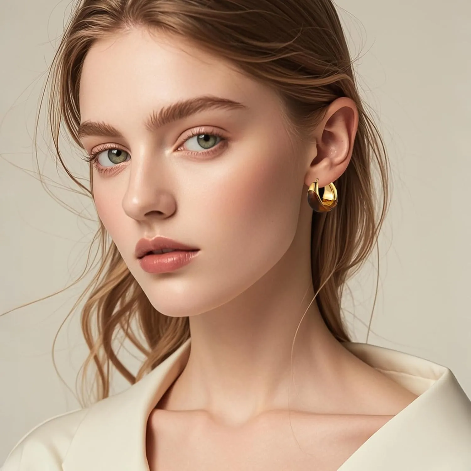 14k Gold Plated Amber Resin Hoop Earrings for Women Trendy, Hypoallergenic Chunky Gold Earrings Jewelry Gifts for Sensitive Earlobes