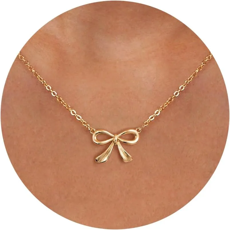 14K Gold Plated Dainty Butterfly Baseball Crown Compass Shell Starfish Airplane Bird Heart Lightning Leaf Turtle Horse Cherry Paperclip Bow Necklace Simple Jewelry
