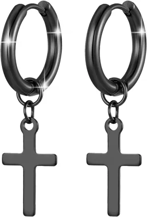 14K Gold Plated Drop Dangle Cross Hoop Earrings Trendy Tiny Cross Huggie Hoops Dangling Earrings Simple Hypoallergenic Lightweight Religious Jewelry for Men Women