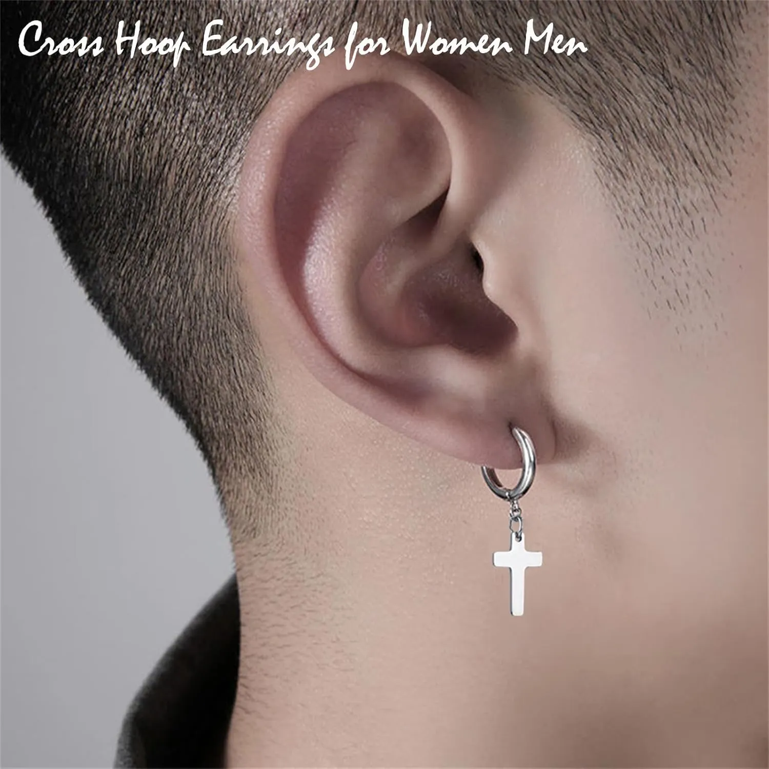 14K Gold Plated Drop Dangle Cross Hoop Earrings Trendy Tiny Cross Huggie Hoops Dangling Earrings Simple Hypoallergenic Lightweight Religious Jewelry for Men Women