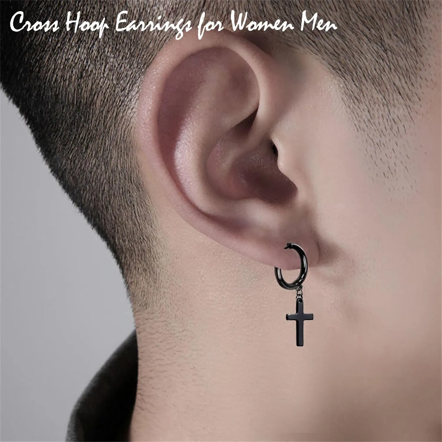 14K Gold Plated Drop Dangle Cross Hoop Earrings Trendy Tiny Cross Huggie Hoops Dangling Earrings Simple Hypoallergenic Lightweight Religious Jewelry for Men Women