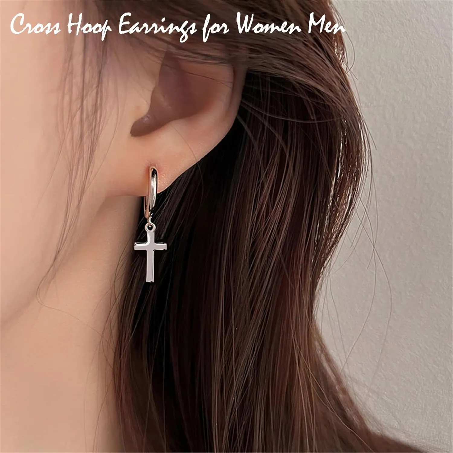 14K Gold Plated Drop Dangle Cross Hoop Earrings Trendy Tiny Cross Huggie Hoops Dangling Earrings Simple Hypoallergenic Lightweight Religious Jewelry for Men Women