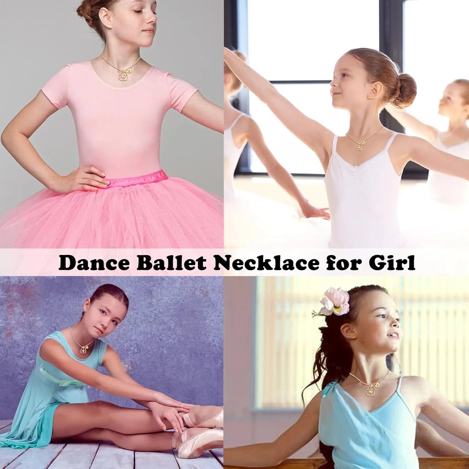 14K Gold Plated Initial Ballerina Necklace Letter Heart Ballet Necklaces Dance Recital Gifts for Daughter Niece Dance Lover Team Competition Ballerina Gift for Ballet Friends Dancer Mate