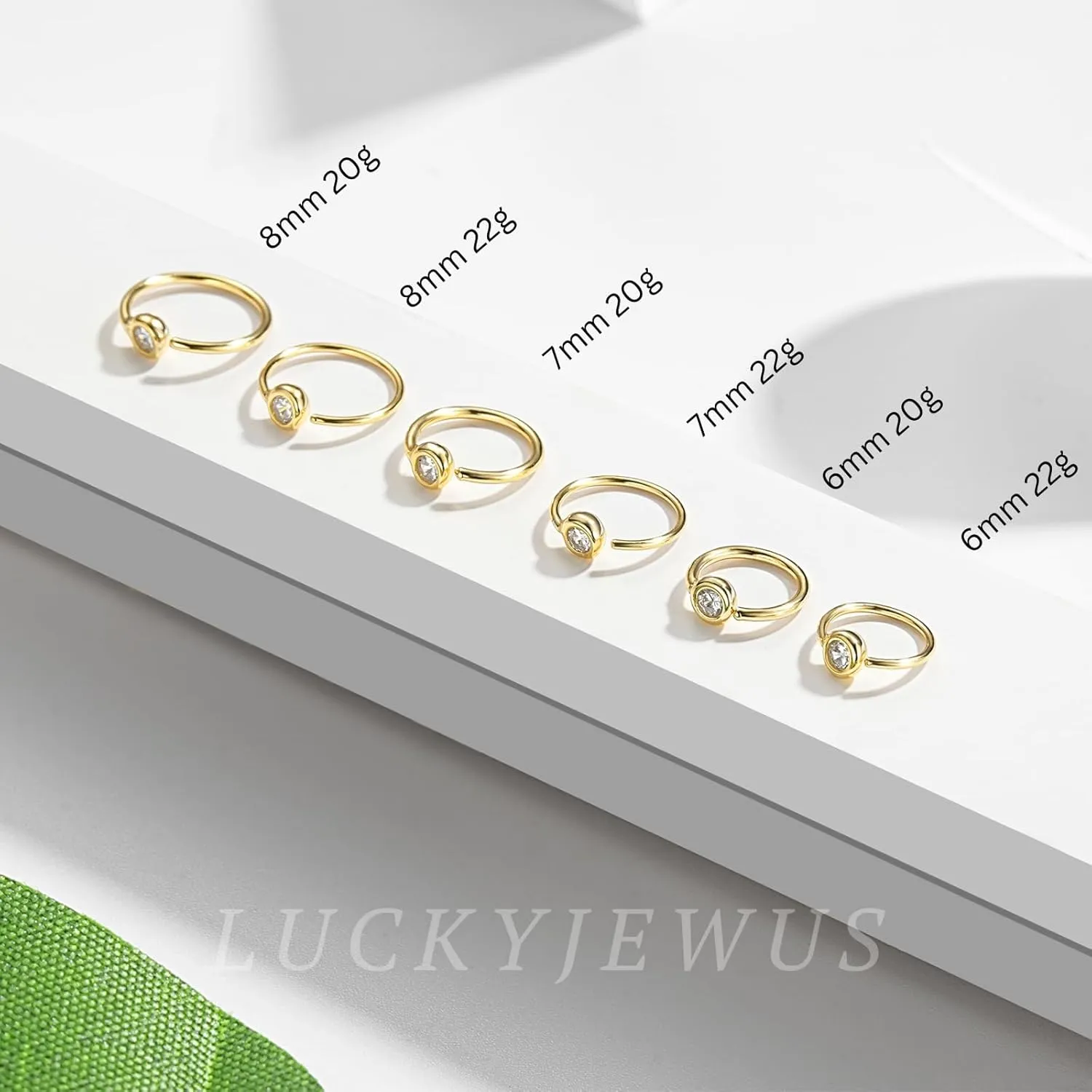 14K Gold Plated Solid 925 Sterling Silver Nose Ring Hoop for Women - Small Thin Dainty Nose Piercing Jewelry, 8mm 20 gauge