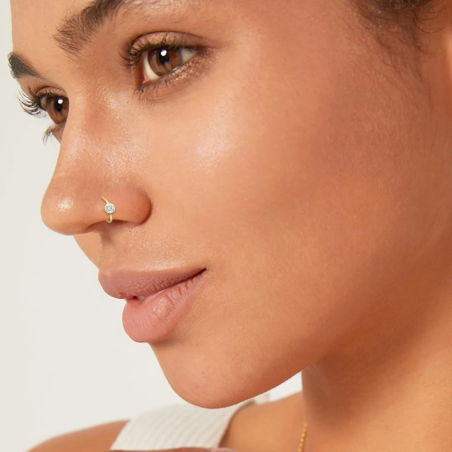 14K Gold Plated Solid 925 Sterling Silver Nose Ring Hoop for Women - Small Thin Dainty Nose Piercing Jewelry, 8mm 20 gauge