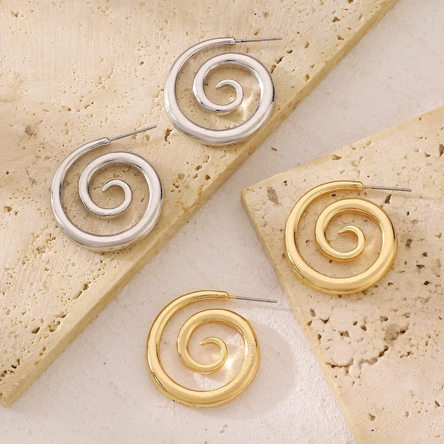 14K Gold Plated Spiral Stud Earrings for Women Statement Earring Trendy Chunky Spiral Stud Earrings Posts Geometric Earring Jewelry Gift