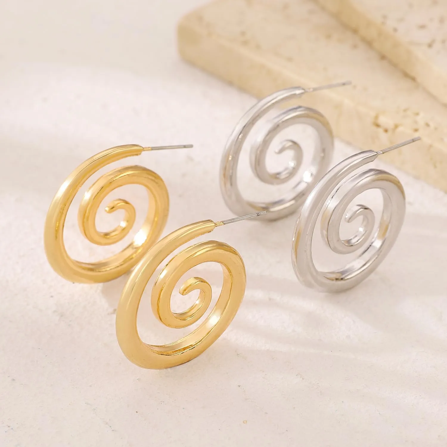 14K Gold Plated Spiral Stud Earrings for Women Statement Earring Trendy Chunky Spiral Stud Earrings Posts Geometric Earring Jewelry Gift