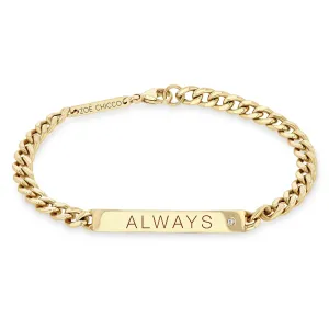 14k Medium Curb Chain Personalized ID Bracelet with Diamond