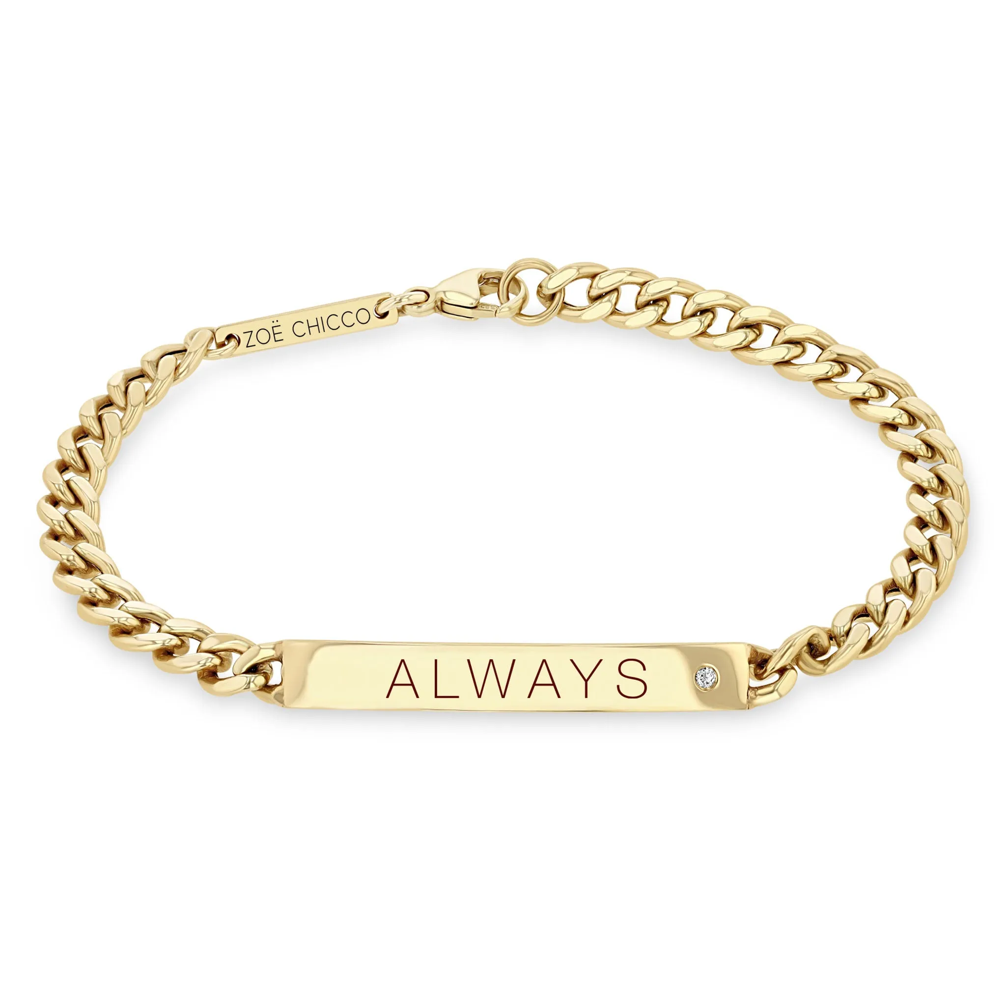 14k Medium Curb Chain Personalized ID Bracelet with Diamond