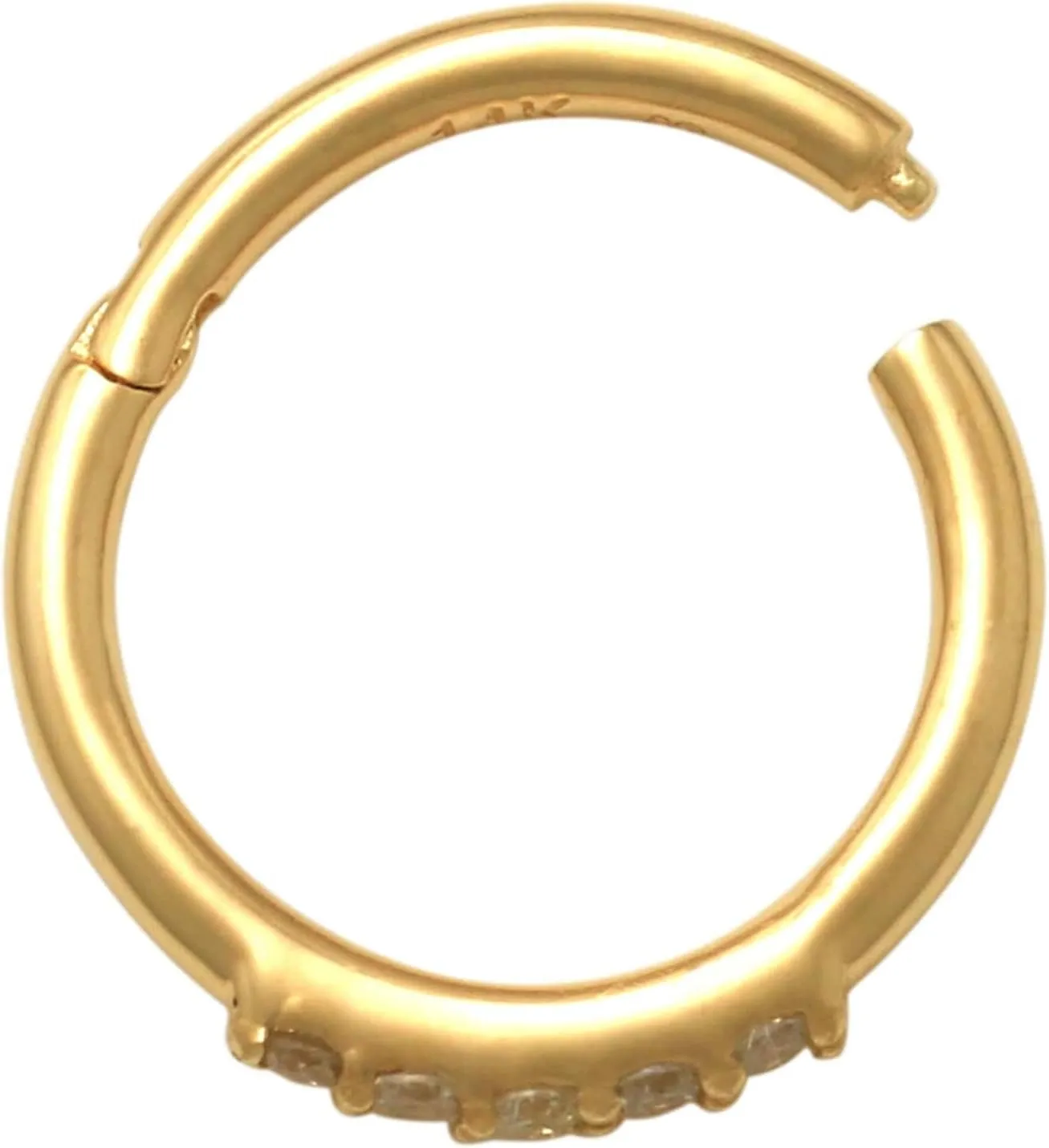 14k Real Solid Gold Diamond Hoop Earring  18 Gauge Nose Clicker Ring - Ideal for Multiple Piercing - Unisex Body Hoop With Diamonds - Perfect for Minimalist Design - Sold as a Single