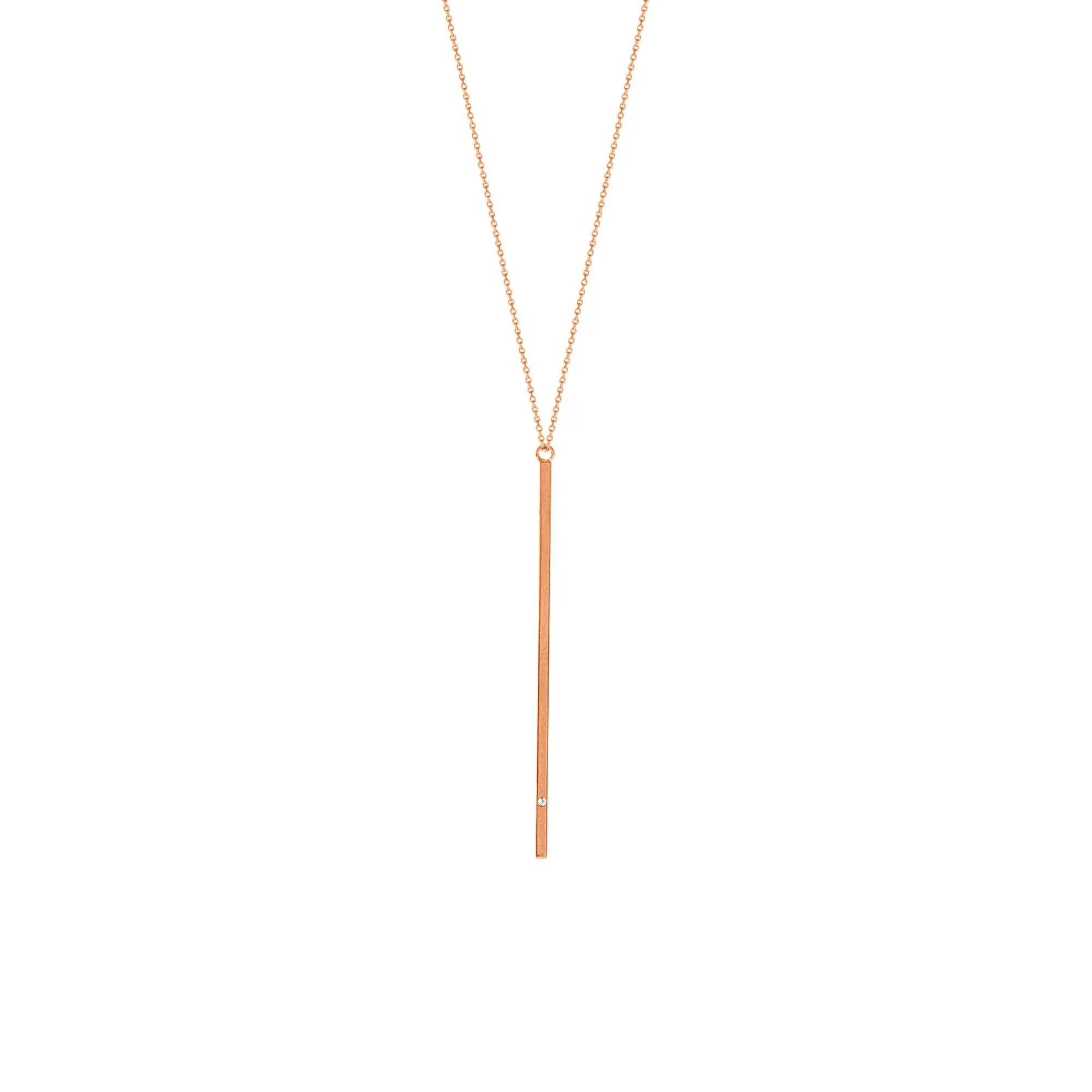 14K Rose Gold Vertical Thin Bar with Diamond Necklace