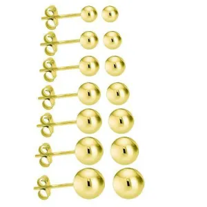 14K Solid Gold Round Ball Stud Earrings Pushback Yellow