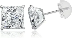 14k Solid Yellow or White Gold Solitaire Round/Square Cubic Zirconia Earrings Studs For Women - Small CZ, Hypoallergenic, Screw Back/Silicone Pushback - Jewelry Gifts for Mom - In Various Sizes
