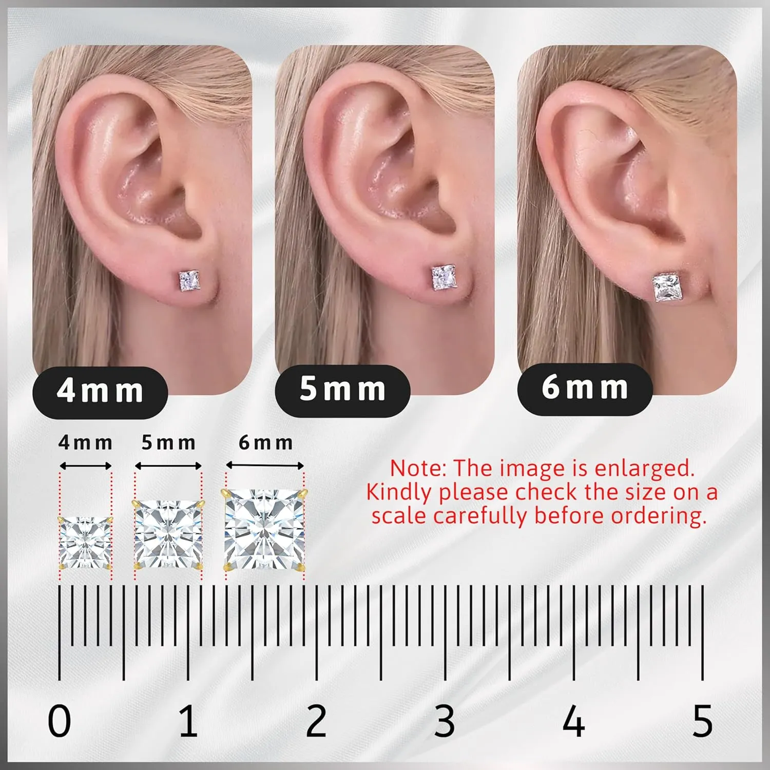 14k Solid Yellow or White Gold Solitaire Round/Square Cubic Zirconia Earrings Studs For Women - Small CZ, Hypoallergenic, Screw Back/Silicone Pushback - Jewelry Gifts for Mom - In Various Sizes