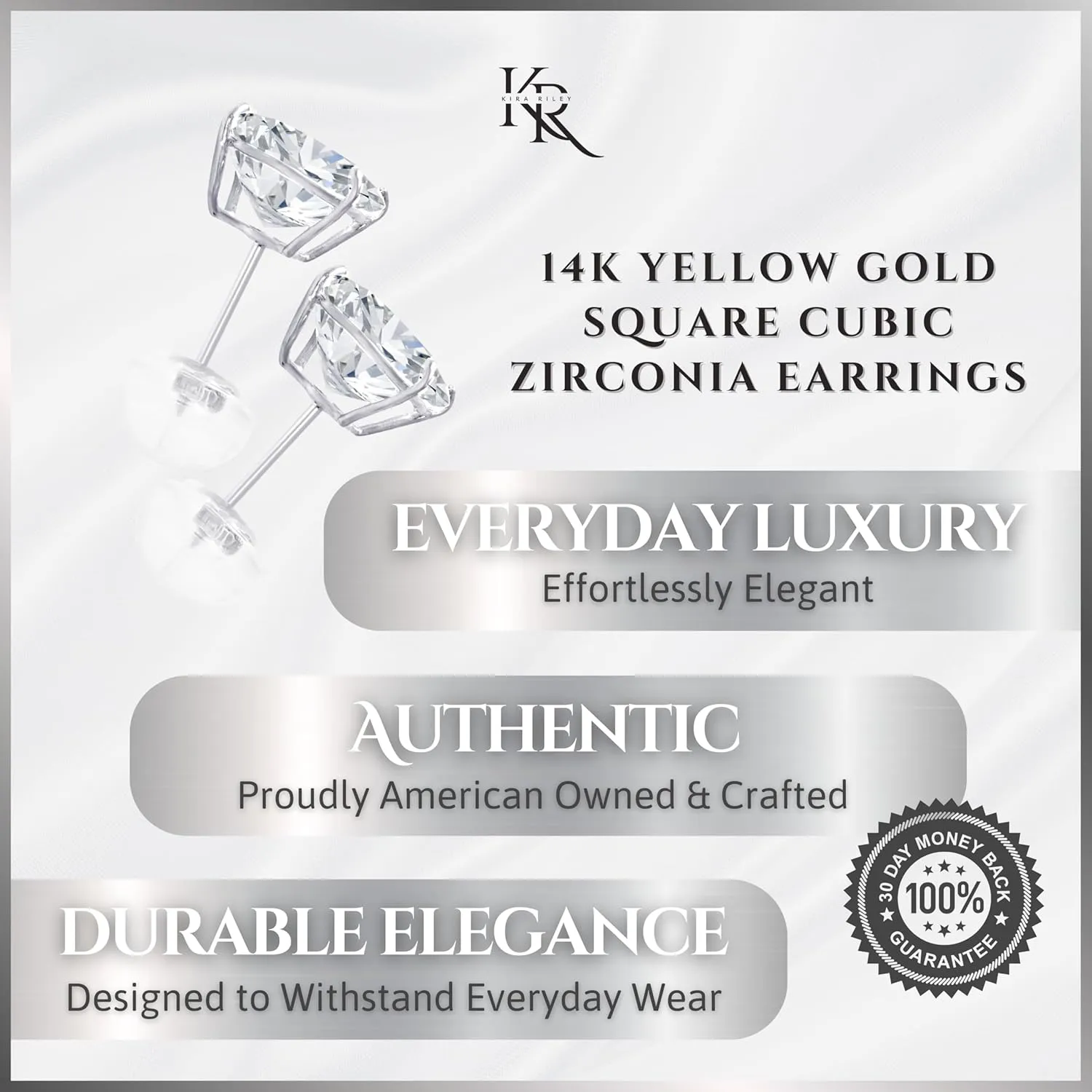 14k Solid Yellow or White Gold Solitaire Round/Square Cubic Zirconia Earrings Studs For Women - Small CZ, Hypoallergenic, Screw Back/Silicone Pushback - Jewelry Gifts for Mom - In Various Sizes