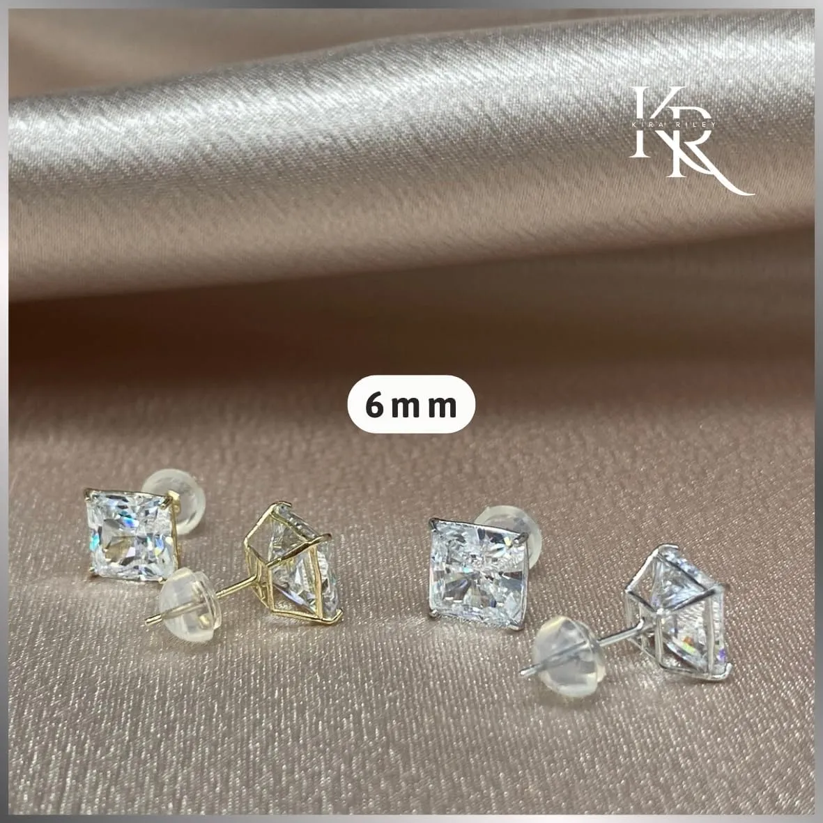 14k Solid Yellow or White Gold Solitaire Round/Square Cubic Zirconia Earrings Studs For Women - Small CZ, Hypoallergenic, Screw Back/Silicone Pushback - Jewelry Gifts for Mom - In Various Sizes