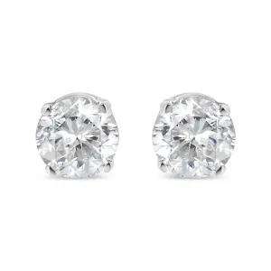 14K White Gold 1/3 Cttw Round Brilliant-Cut Diamond Classic 4-Prong Stud Earrings (L-M Color, I1-I2 Clarity)