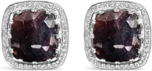 14K White Gold 15x15 Dark Purple Sapphire and 4/5 Cttw Diamond Halo Cufflinks (F-G Color, VS1-VS2 Clarity)
