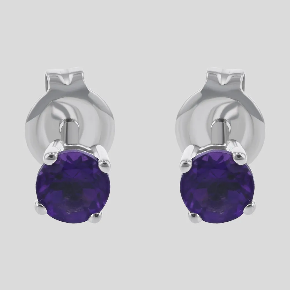 14K White Gold Amethyst Studs