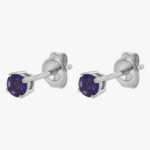 14K White Gold Amethyst Studs
