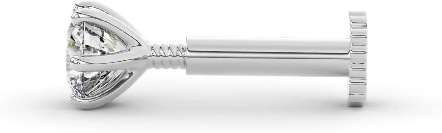14K White Gold Diamond Nose Stud & Labret Monroe Piercing  6 Prong Screw Back Earring for Tragus, Helix, Lip, Lobe  Unisex F-G Color Gem