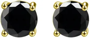 14k Yellow Gold 1/4 Ct Created Black Diamond Round Stud Earrings