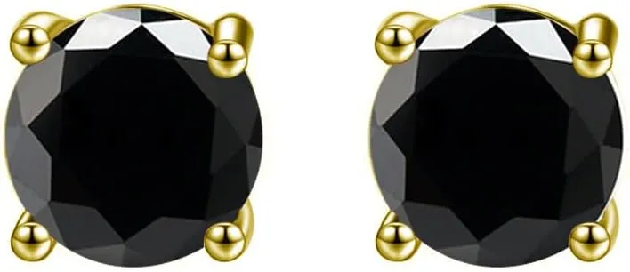 14k Yellow Gold 1/4 Ct Created Black Diamond Round Stud Earrings