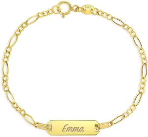 14k Yellow Gold Classic Engravable Tag Identification Bracelet For Babies and Toddlers 5.5" - Personalized Tag ID Bracelets For Kids - Unisex Customizable Toddler and Children Bracelets