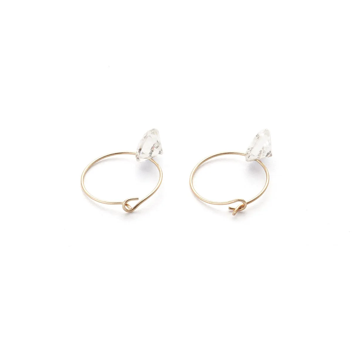 14k Yellow Gold Crystal Hoop Earrings