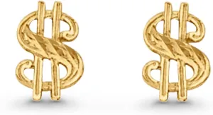 14K Yellow Gold Dollar Sign Post Studs Earring 8mm Dainty Tiny Minimalist Stud $