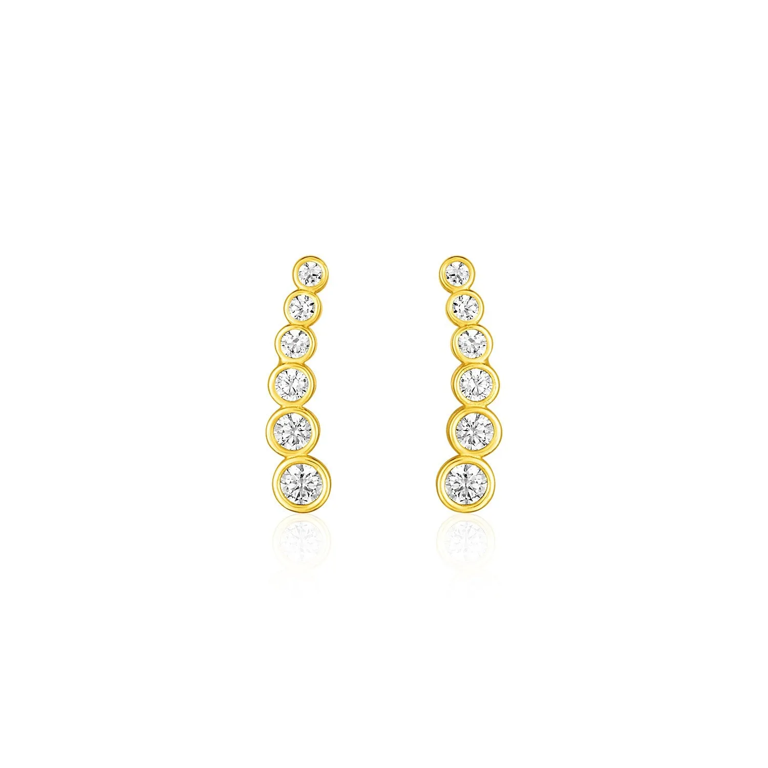 14k Yellow Gold Graduated Circles Climber Post Earrings Cubic Zirconia