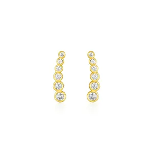 14k Yellow Gold Graduated Circles Climber Post Earrings Cubic Zirconia