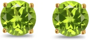 14k Yellow Gold Plated 4Ct Created Peridot And Alexandrite 2 Pair Round Stud Earrings