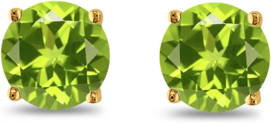 14k Yellow Gold Plated 4Ct Created Peridot And Alexandrite 2 Pair Round Stud Earrings