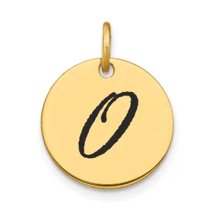 14k Yellow Gold Polished Black Epoxy Finish Letter O Initial Disk Shape Charm Pendant