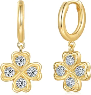 14K/18K Gold Plated Drop Dangle Clover Huggie Hoop Earrings for Women  Dainty Four-Leaf Clover Earrings with Charm  Sterling Silver Post Jewelry for Everyday and Special Occasion 24mm x 11mm