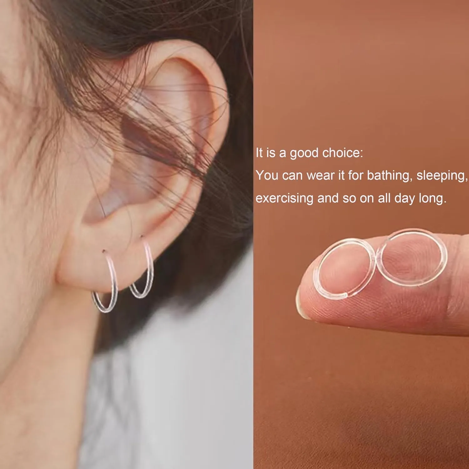 16 Gauge Anti-Allergy Unisex Plastic Hoop Ear Retainers, Clear Nose Rings, With Buckle, For Sensitive Ears & Skin