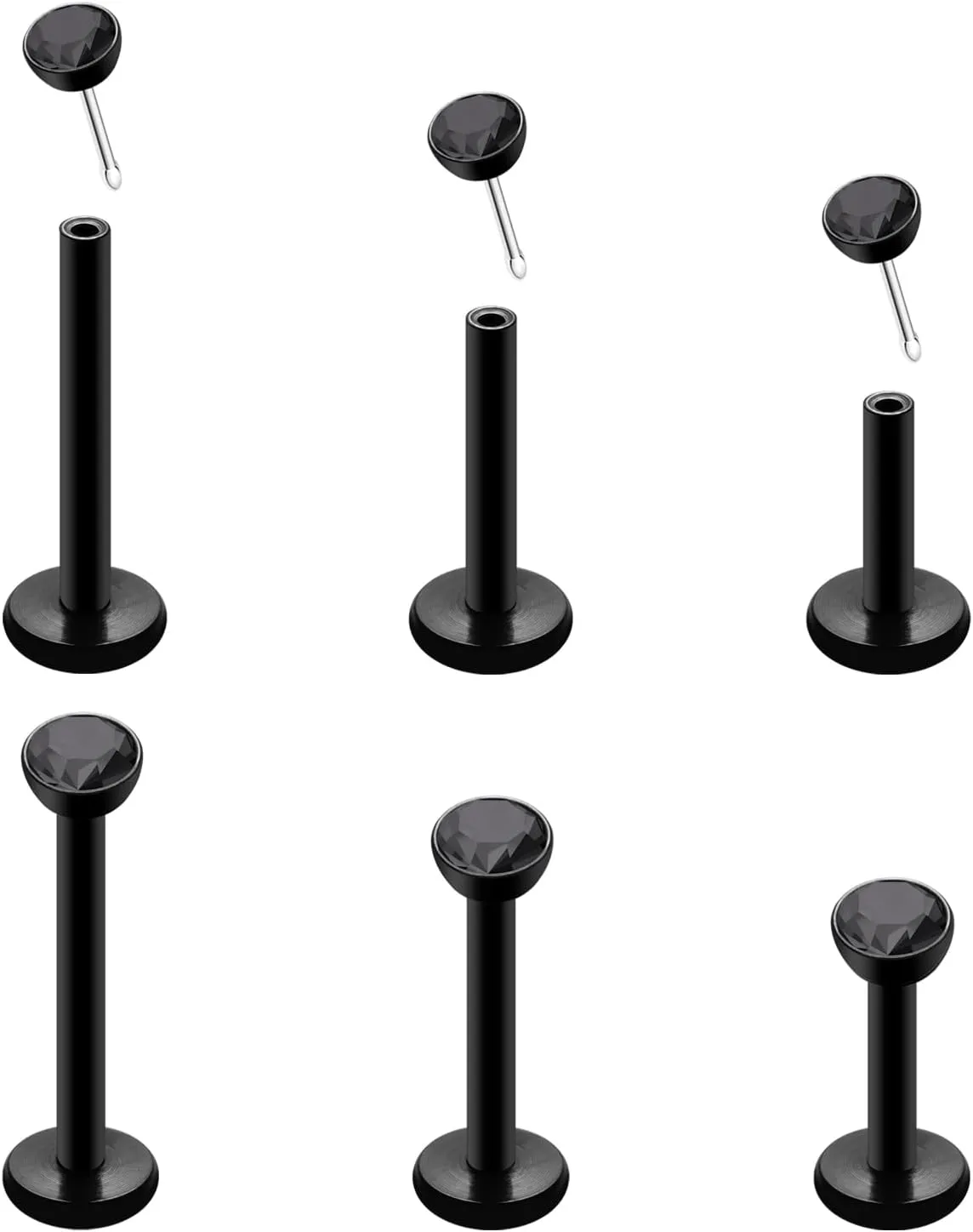 16G 18G Threadless Lip Ring 316L Surgical Steel 6mm 8mm 10mm Labret Jewelry for Tragus, Conch, Helix, Earlobe - Push in Nose Studs CZ Stud Earrings Monroe Piercing Jewelry for Women Men
