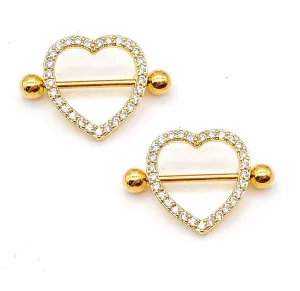 16G Stainless Steel Nipple Rings Glitter CZ Heart Straight Barbell Bars Tongue Ring 16mm(5/8Inch) Body Piercing Jewelry