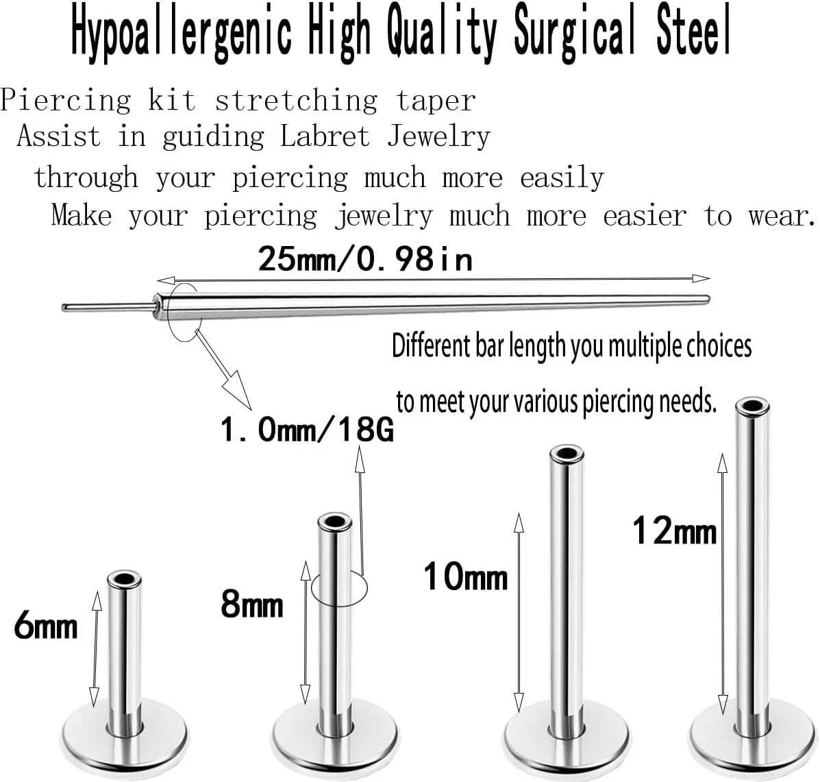16G/18G Surgical Steel Push in Flat Back Earrings Stud Threadless CZ Nose Studs Rings Tragus Labret Cartilage Lip Medusa Conch Hypoallergenic Body Piercing Jewelry for Women Men
