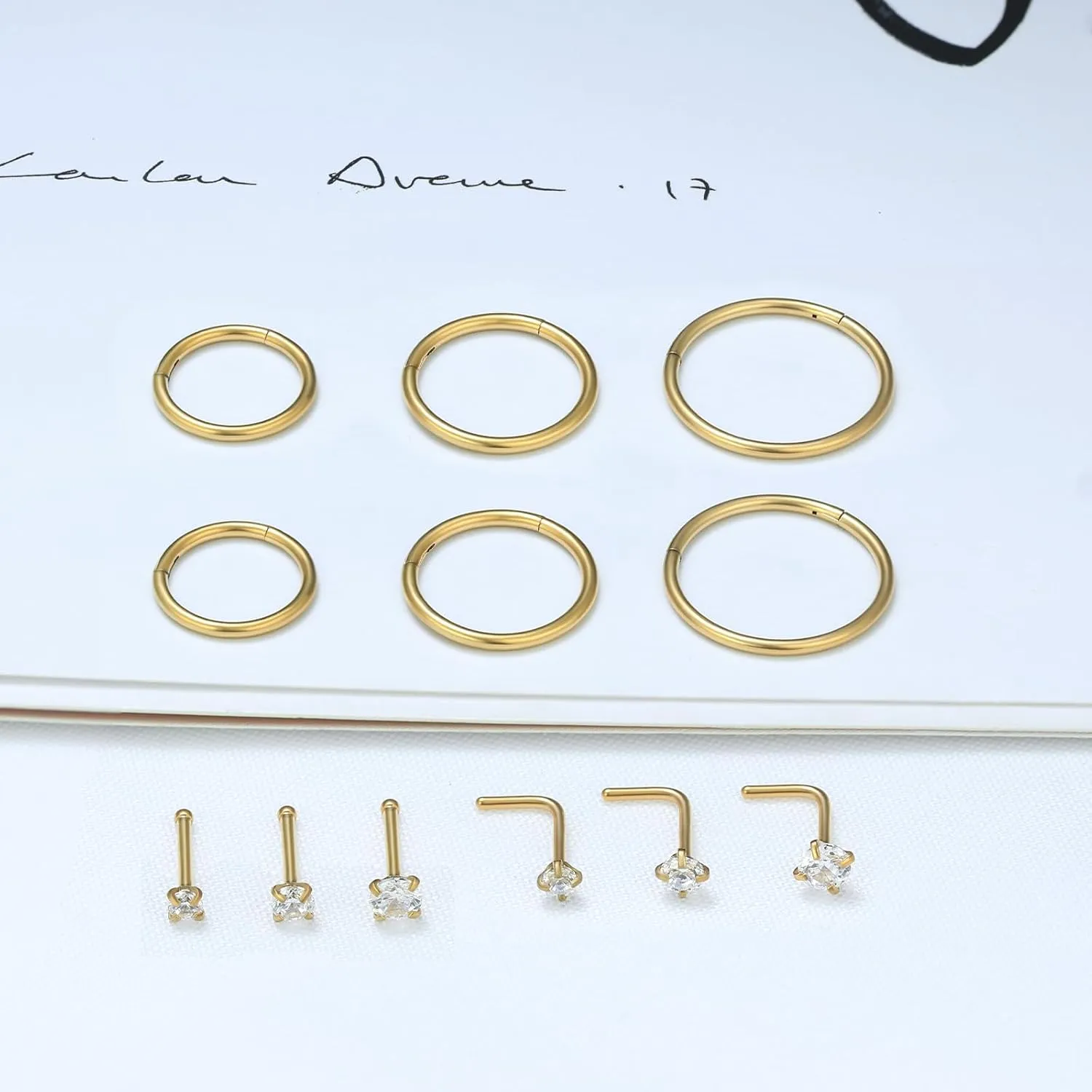18G Surgical Steel Nose Ring,Hypoallergenic Nose Ring Studs Set L Shape Nose Studs Body Piercing Nose Hoop Ring for Women Men 9pcs