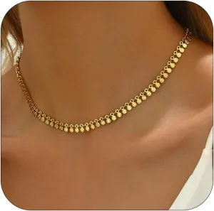 18K Gold Plated Beaded Necklaces for Women Dainty Circle Coin Butterfly Star Drop Cute Tassel Choker Chain Trendy Stainless Steel Jewelry