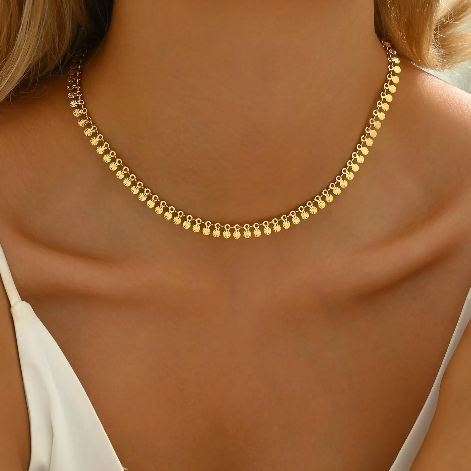 18K Gold Plated Beaded Necklaces for Women Dainty Circle Coin Butterfly Star Drop Cute Tassel Choker Chain Trendy Stainless Steel Jewelry