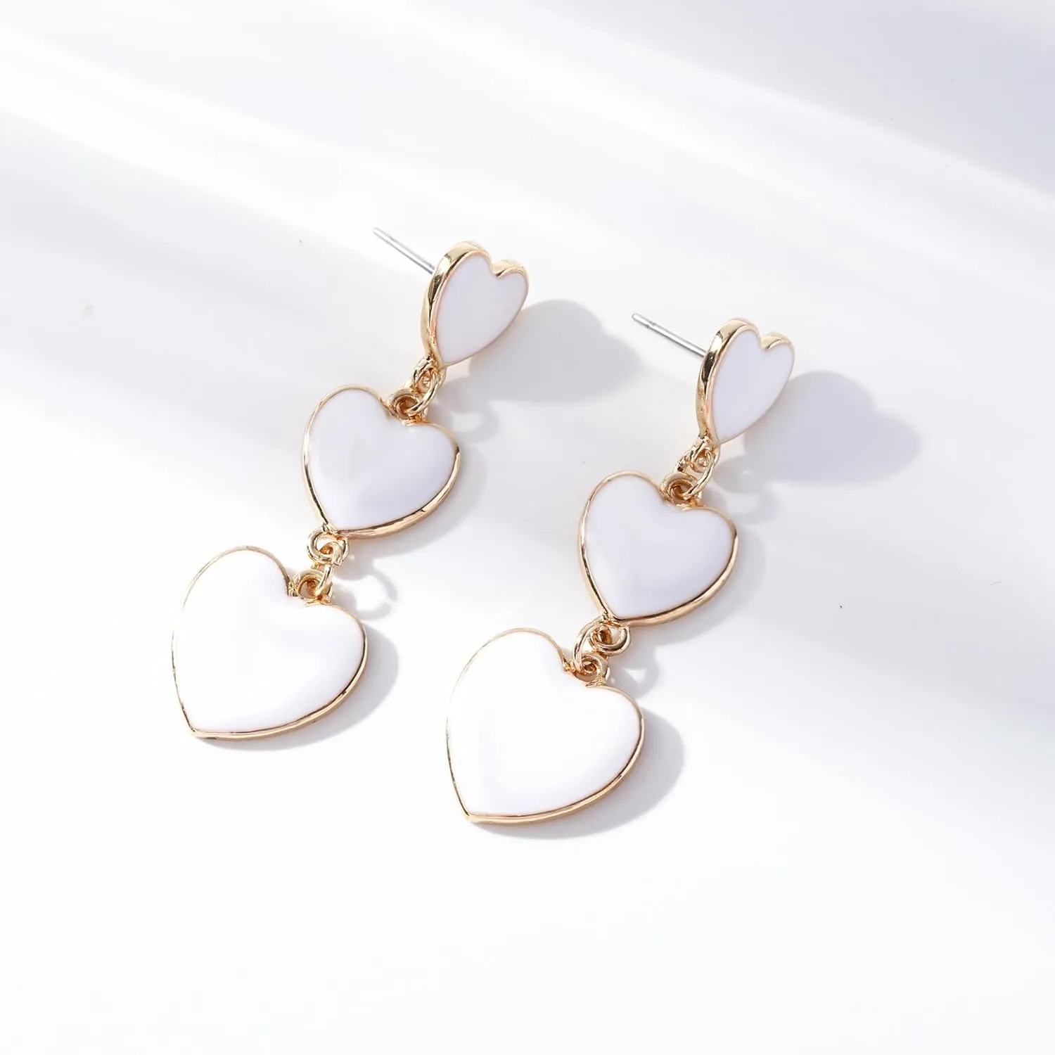 18K Gold Plated Geometric Shapes (Circular, Rectangular, Heart Shaped) Dangle Drop Stud Earrings with Push Back for Women