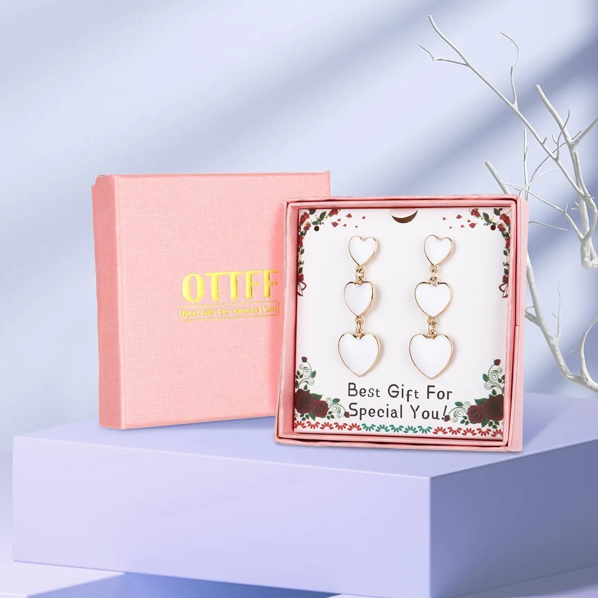 18K Gold Plated Geometric Shapes (Circular, Rectangular, Heart Shaped) Dangle Drop Stud Earrings with Push Back for Women