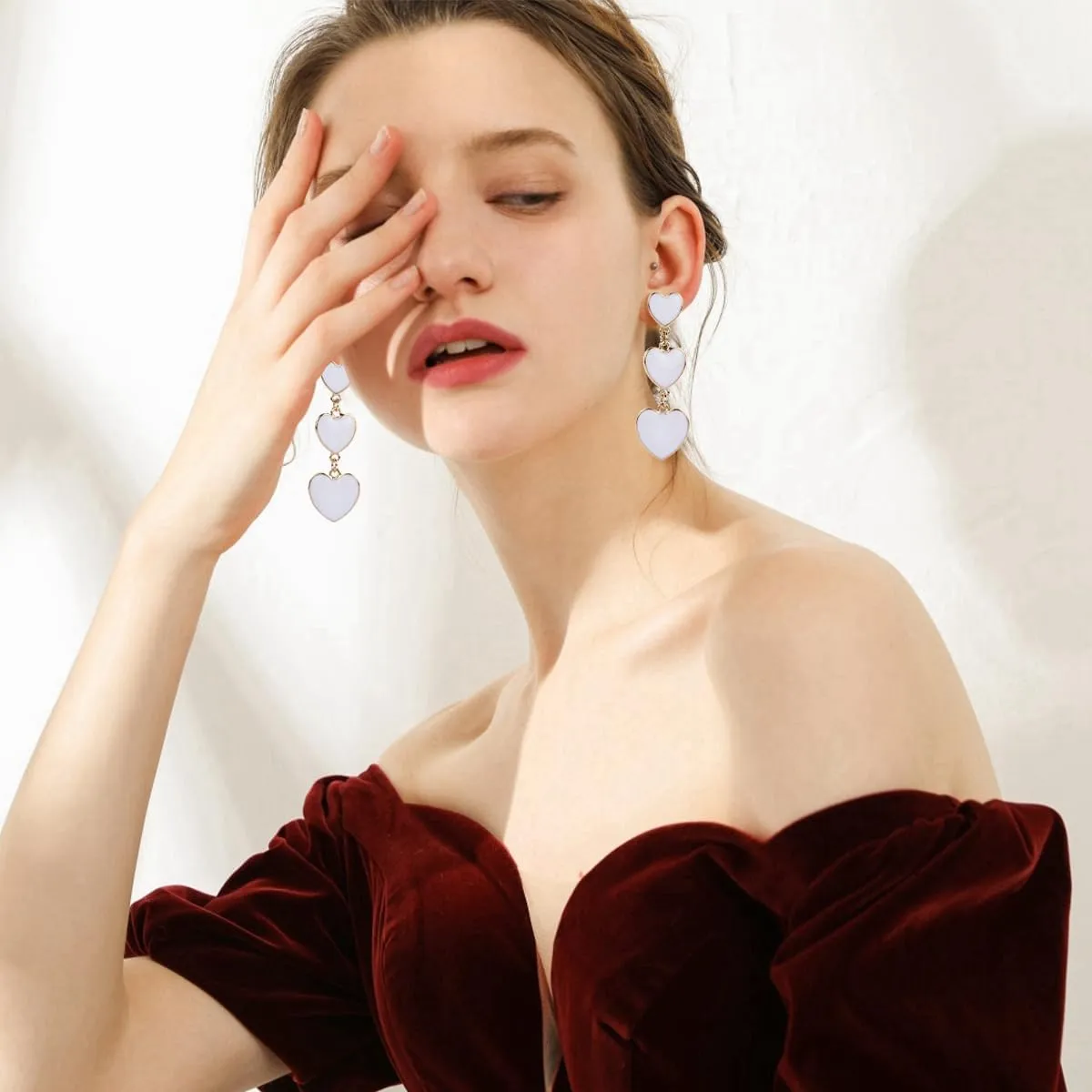 18K Gold Plated Geometric Shapes (Circular, Rectangular, Heart Shaped) Dangle Drop Stud Earrings with Push Back for Women