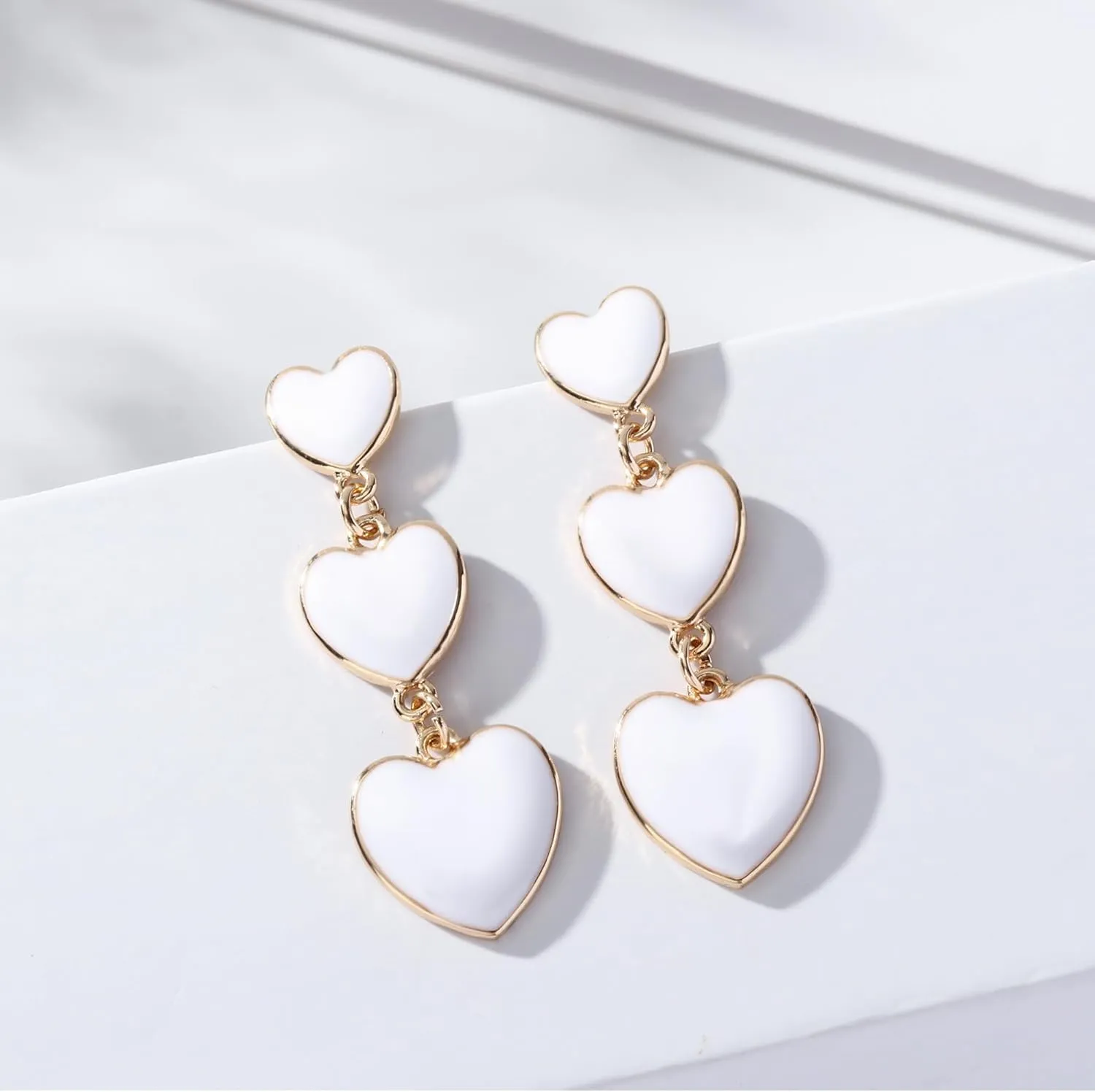 18K Gold Plated Geometric Shapes (Circular, Rectangular, Heart Shaped) Dangle Drop Stud Earrings with Push Back for Women